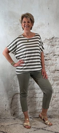 Shirt streep khaki/ecru – vooraanzicht